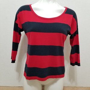 Hollister top Small Irregular 3/4 sleeve rugby striped preppy Y2K